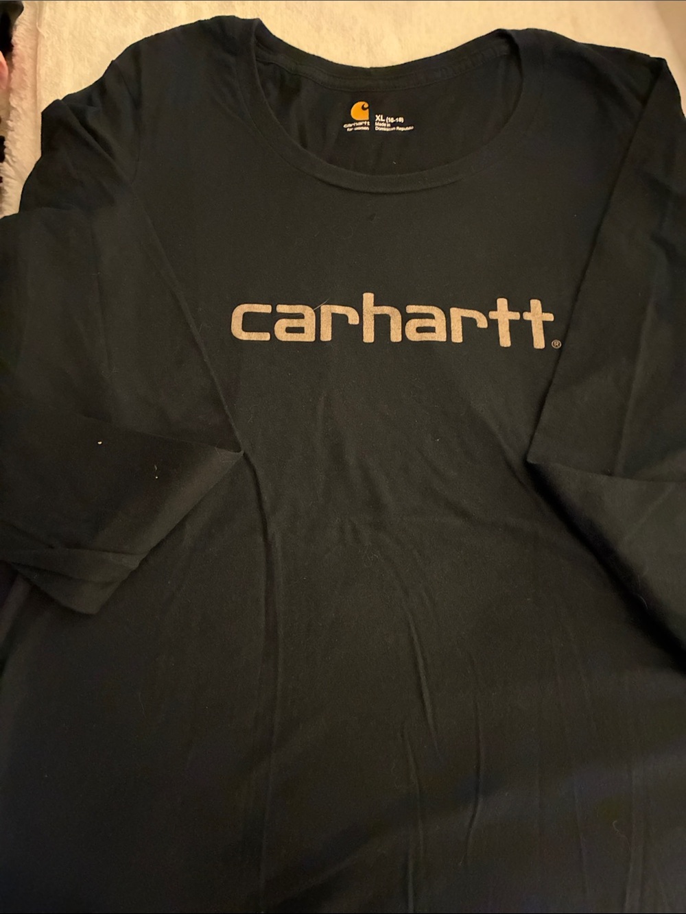 Carhart Black Long Sleeve Logo Tee with Tan Print